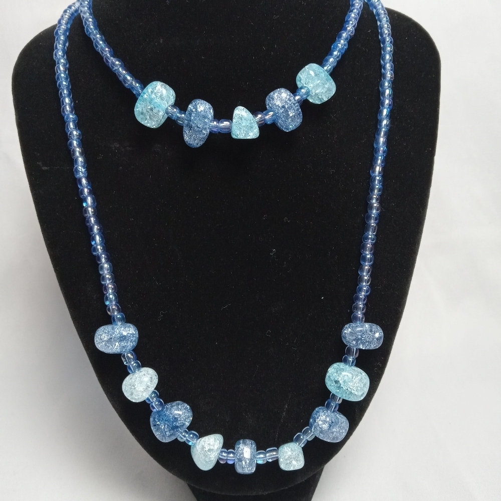 Hand Crafted Blue Beaded Necklace